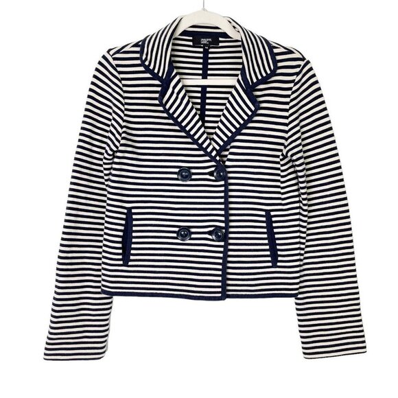 Philippe Adec Blazer Jacket Women’s Size Medium Navy Stripe Knit - Picture 1 of 10